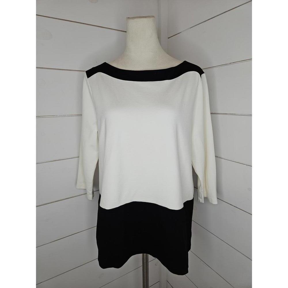 Chico's Large White & Black boatneck top